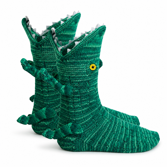 3D Dinosaur Knit Socks – Funny Green Animal Novelty Socks
