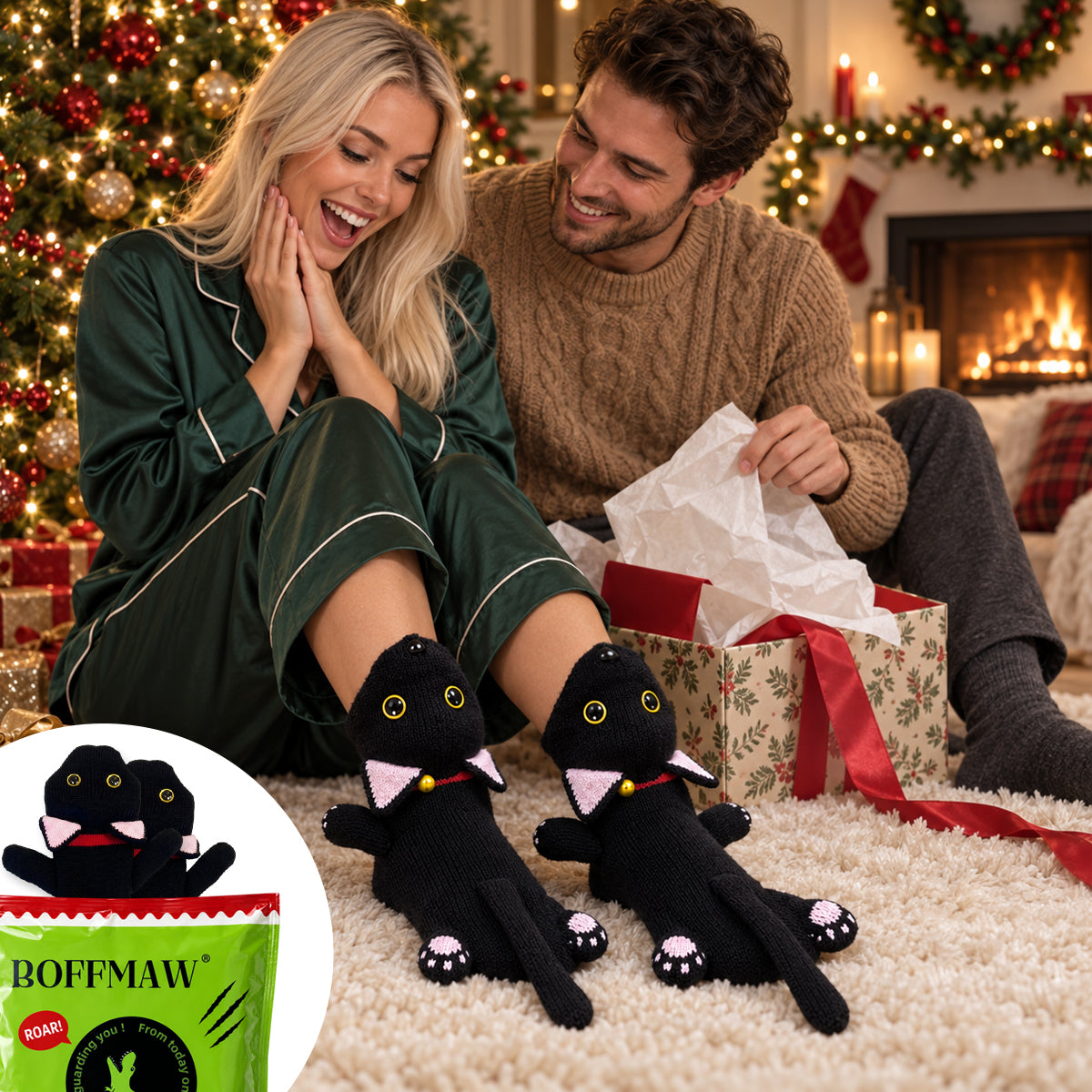 3D Black Cat Knit Socks – Funny Animal Novelty Socks