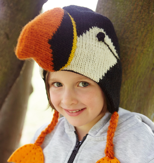 Handcrafted 3D Puffin Crochet Earflap Beanie with Big Beak & Webbed Foot Tassels