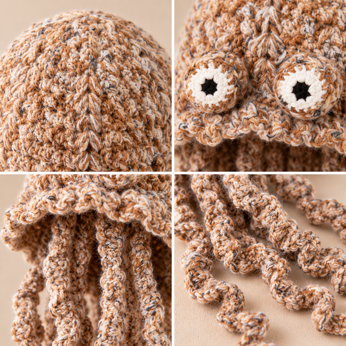 Handmade 3D Jellyfish Crochet Hat for Adults โ Whimsical Ocean Animal Beanie with Long Curly Tentacles