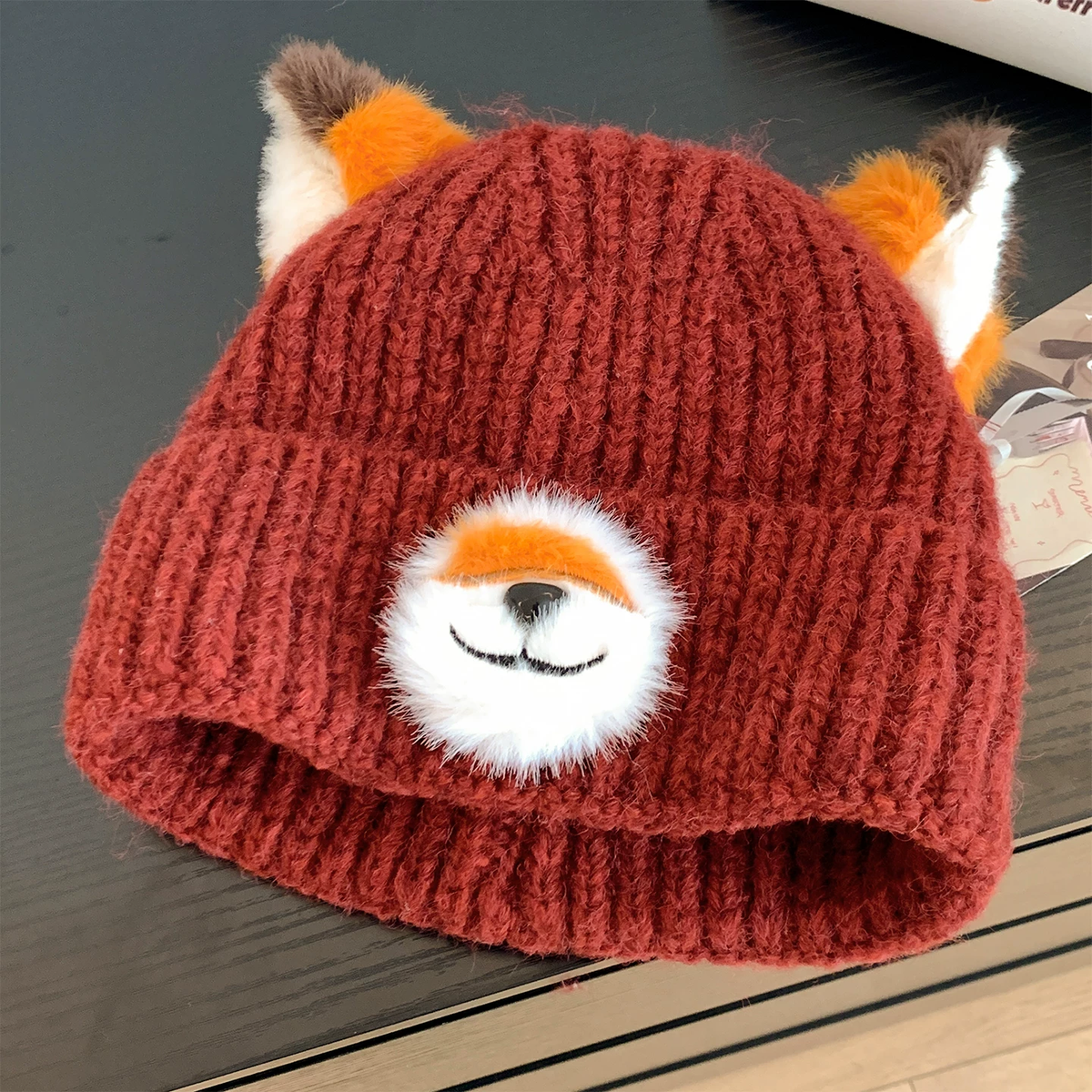 Foxy Charm 3D Knit Beanie with Cute Ears and Snout