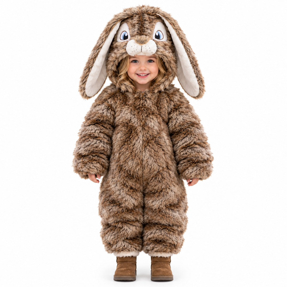 Handmade 3D Fluffy Bunny Hooded Onesie – Adorable Kids' Rabbit Costume & Cozy Pajamas