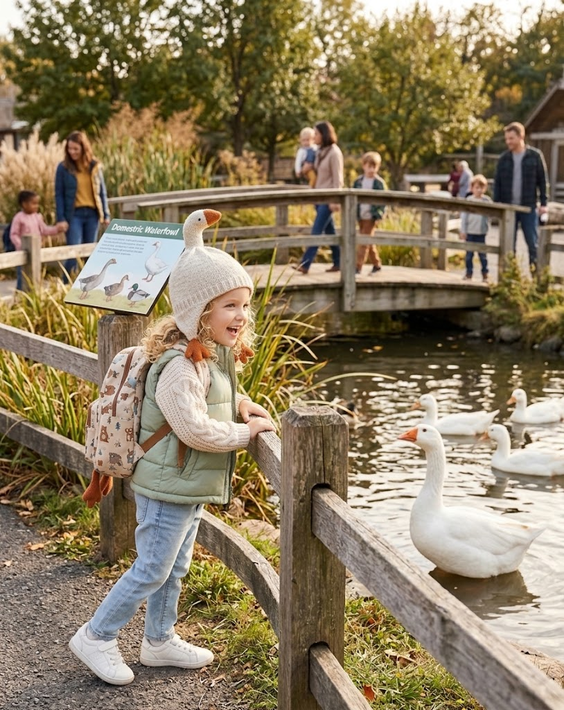 Adorable Goose 3D Knit Earflap Hat – Cute Beige Goose Beanie with Orange Beak & Hanging Webbed Feet Tassels