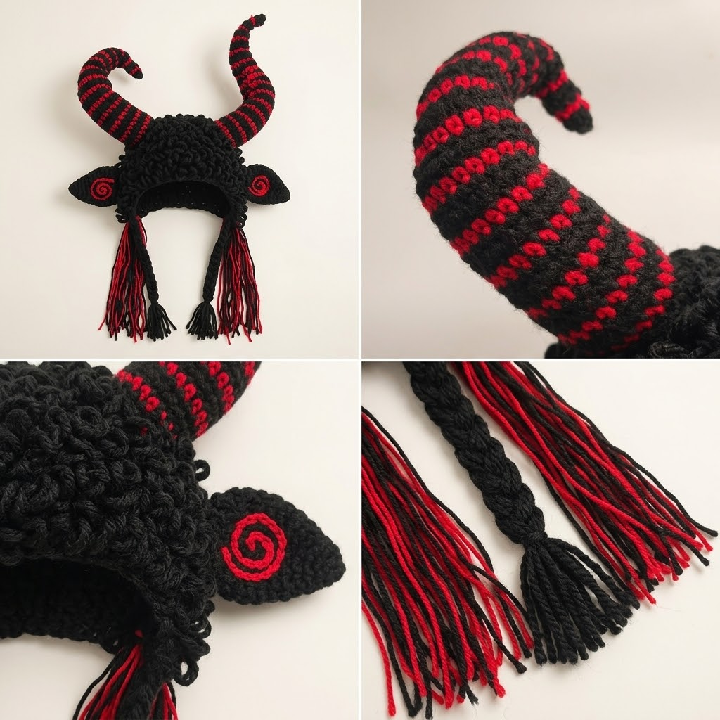 Dark Forest 3D Curved Horns Knit Earflap Hat
