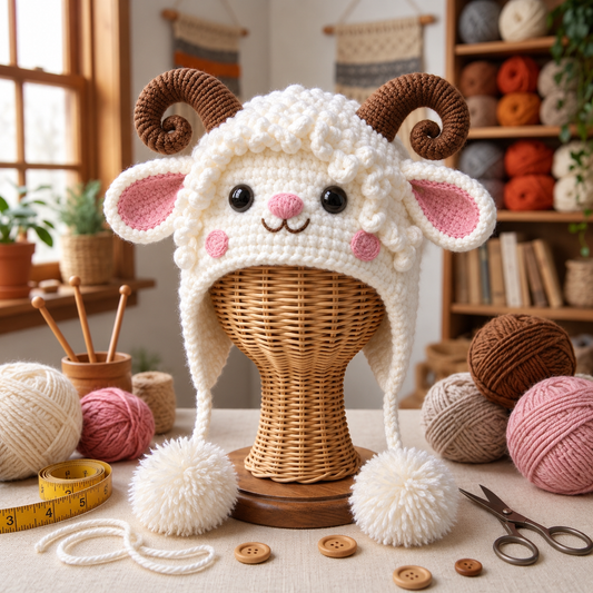 Adorable 3D Lamb & Bunny Crochet Earflap Hats – DIY Crochet Kit or Finished Handmade Hat