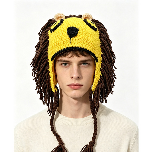 Handcrafted 3D Lion Crochet Earflap Beanie with Mane & Tassels