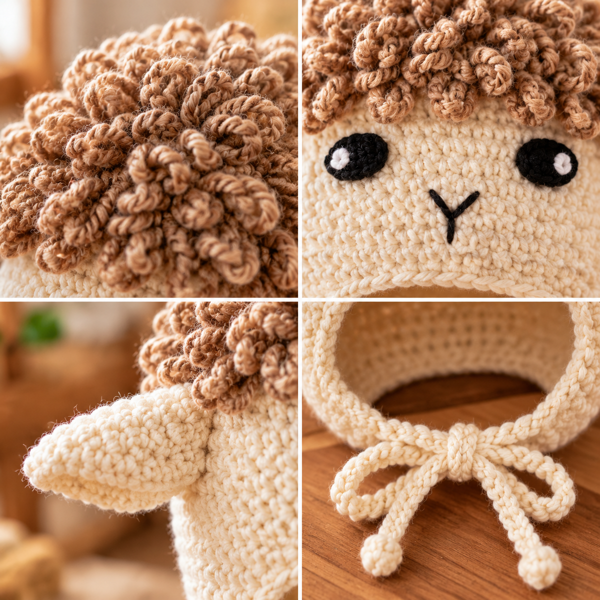 Handmade 3D Lamb Crochet Hat – Cute Fluffy Sheep Animal Earflap Hat for Kids & Adults