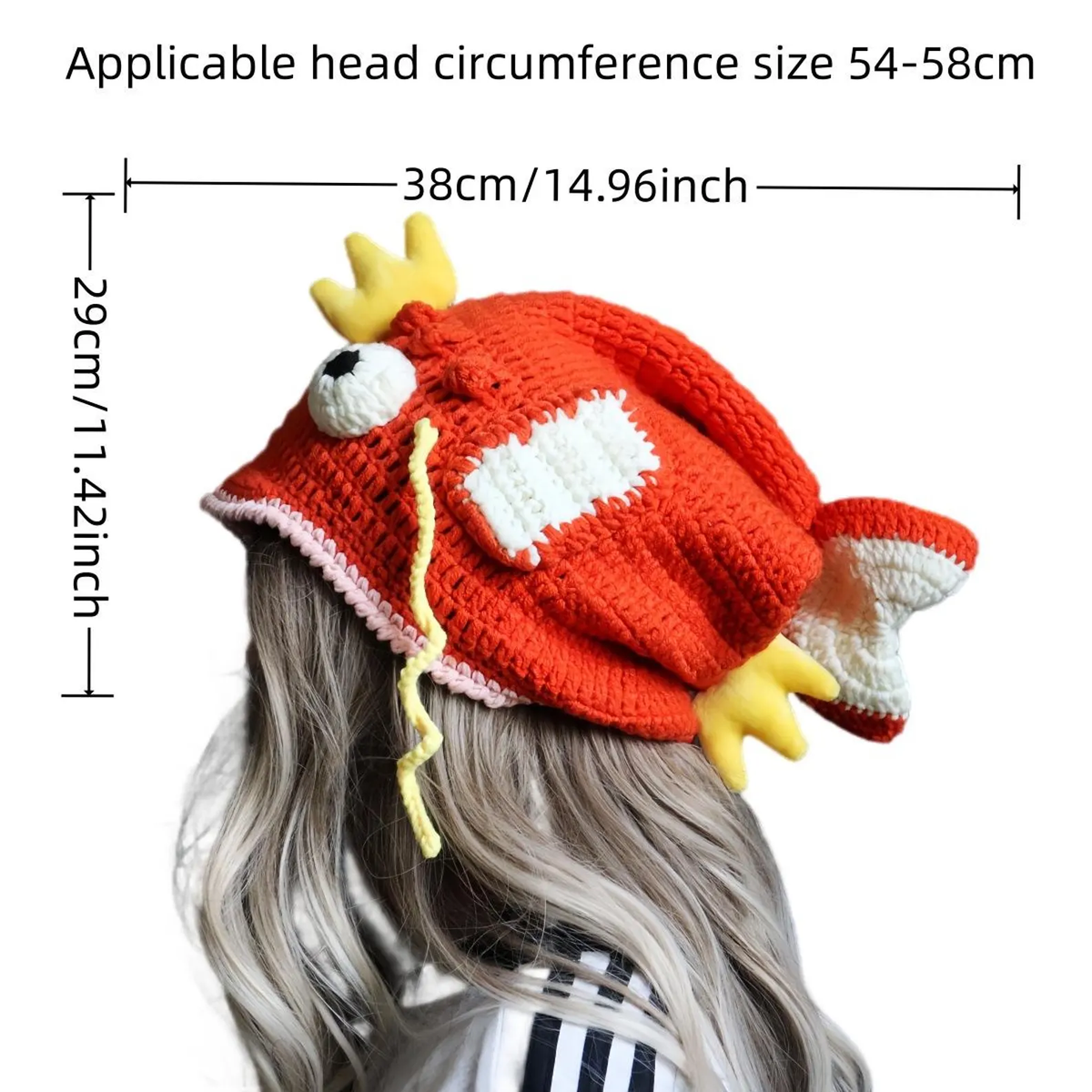Funny Crochet Carp Head Hat with Crown & Big Eyes - Handmade Orange Fish King Beanie