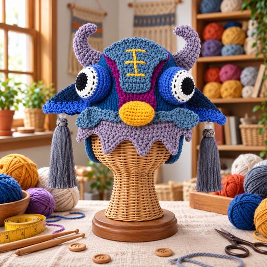 Handmade 3D Monster Crochet Hat – Colorful Creature Hat with Horns & Tassels for Adults