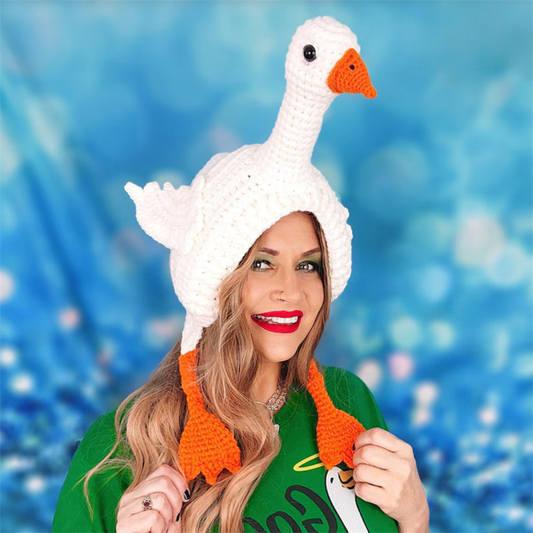 Handcrafted 3D Cute Goose Crochet Earflap Beanie with Neck & Webbed Foot Tassels