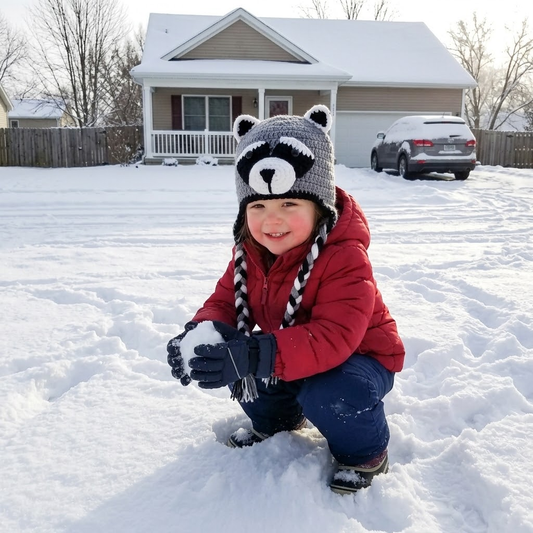 Little Bandit 3D Raccoon Knit Earflap Hat