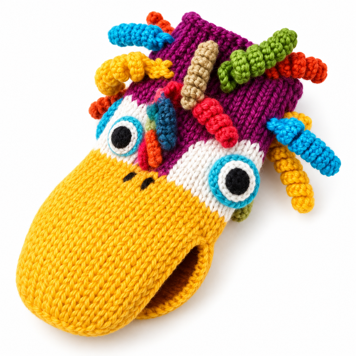 Kids' Rainbow Monster Mouth Hand-Crocheted Mittens – Funny 3D Puppet Gloves