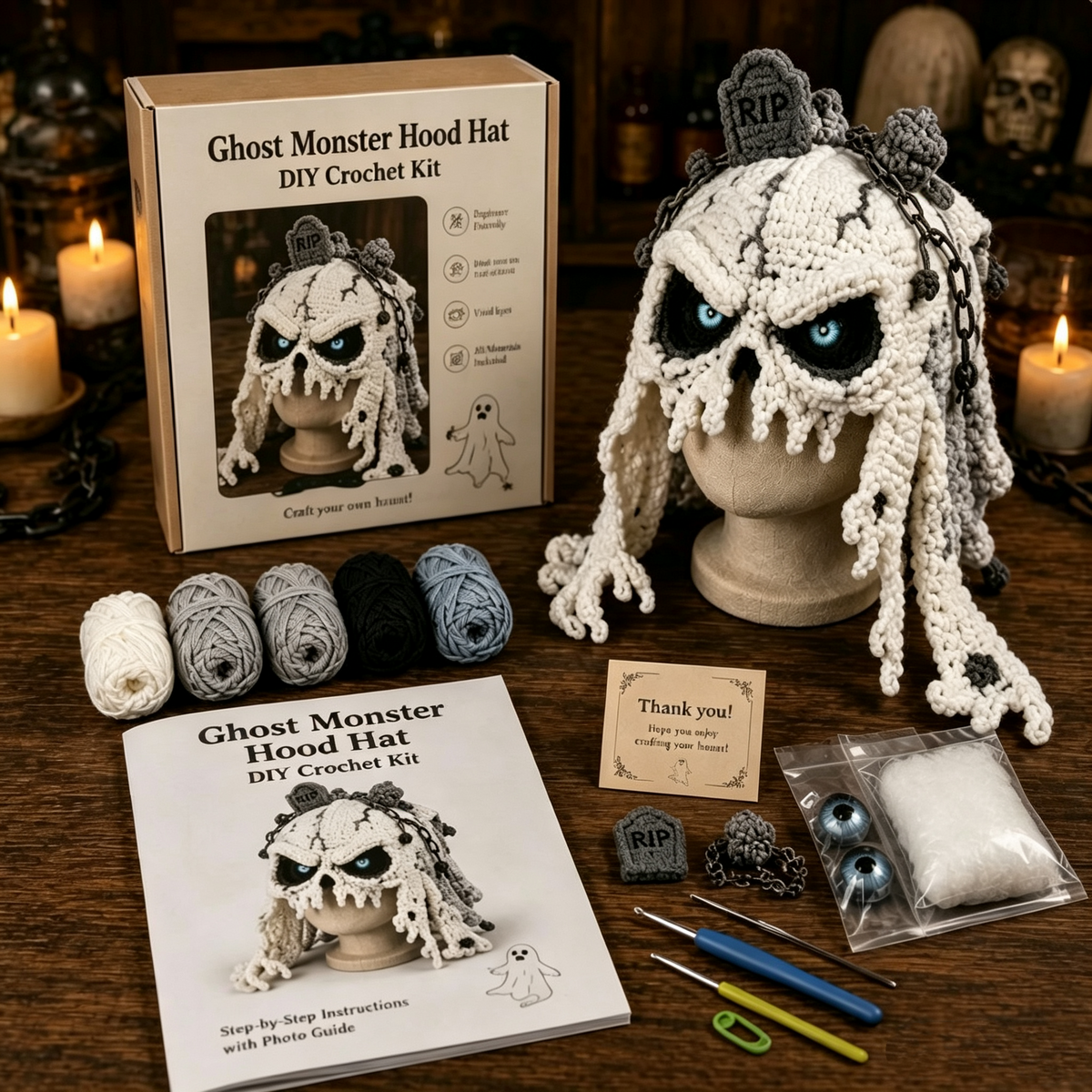 Dark Halloween Dragon Hood Hat DIY Crochet Kit — Craft Your Own Dark Magic