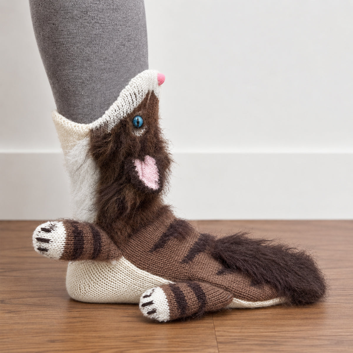 3D Maine Coon Cat Knit Socks – Funny Animal Novelty Socks