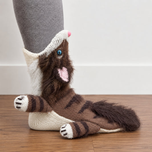 3D Maine Coon Cat Knit Socks – Funny Animal Novelty Socks