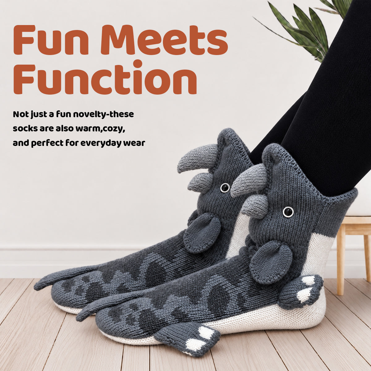 3D Rhinoceros Knit Socks – Funny Animal Novelty Socks