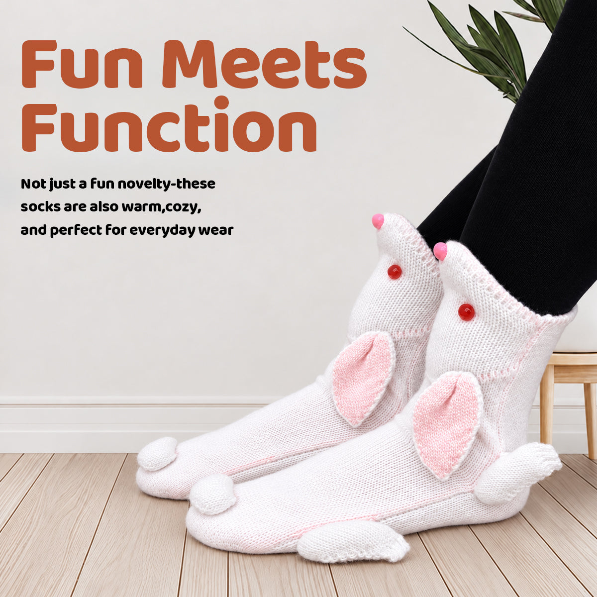3D Bunny Knit Socks – Funny Animal Novelty Socks