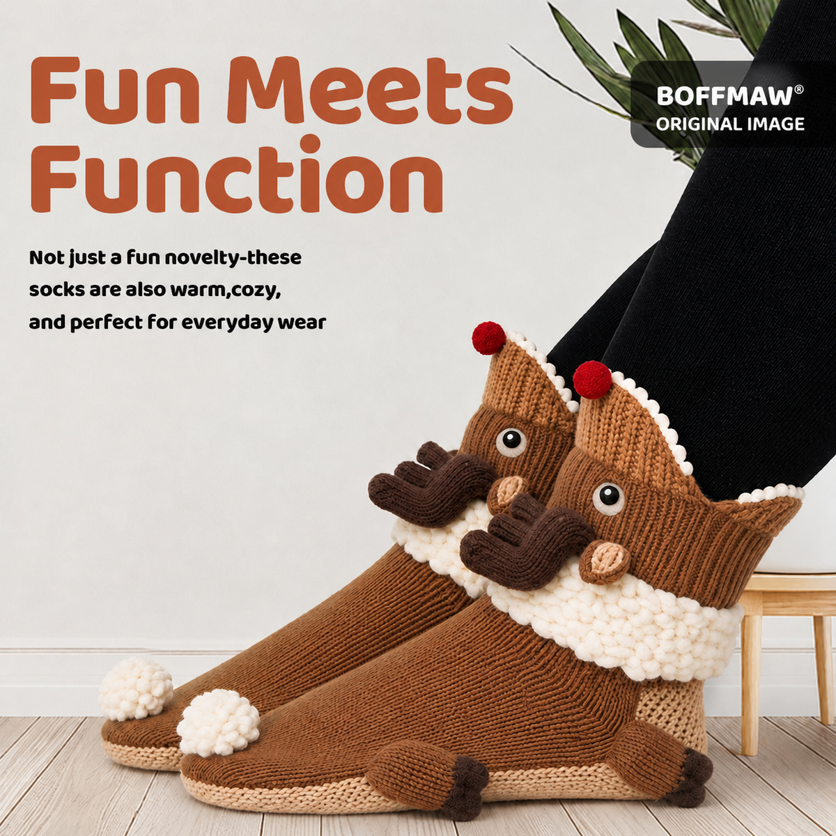 3D Reindeer Knit Socks – Cute Christmas Animal Cozy Socks