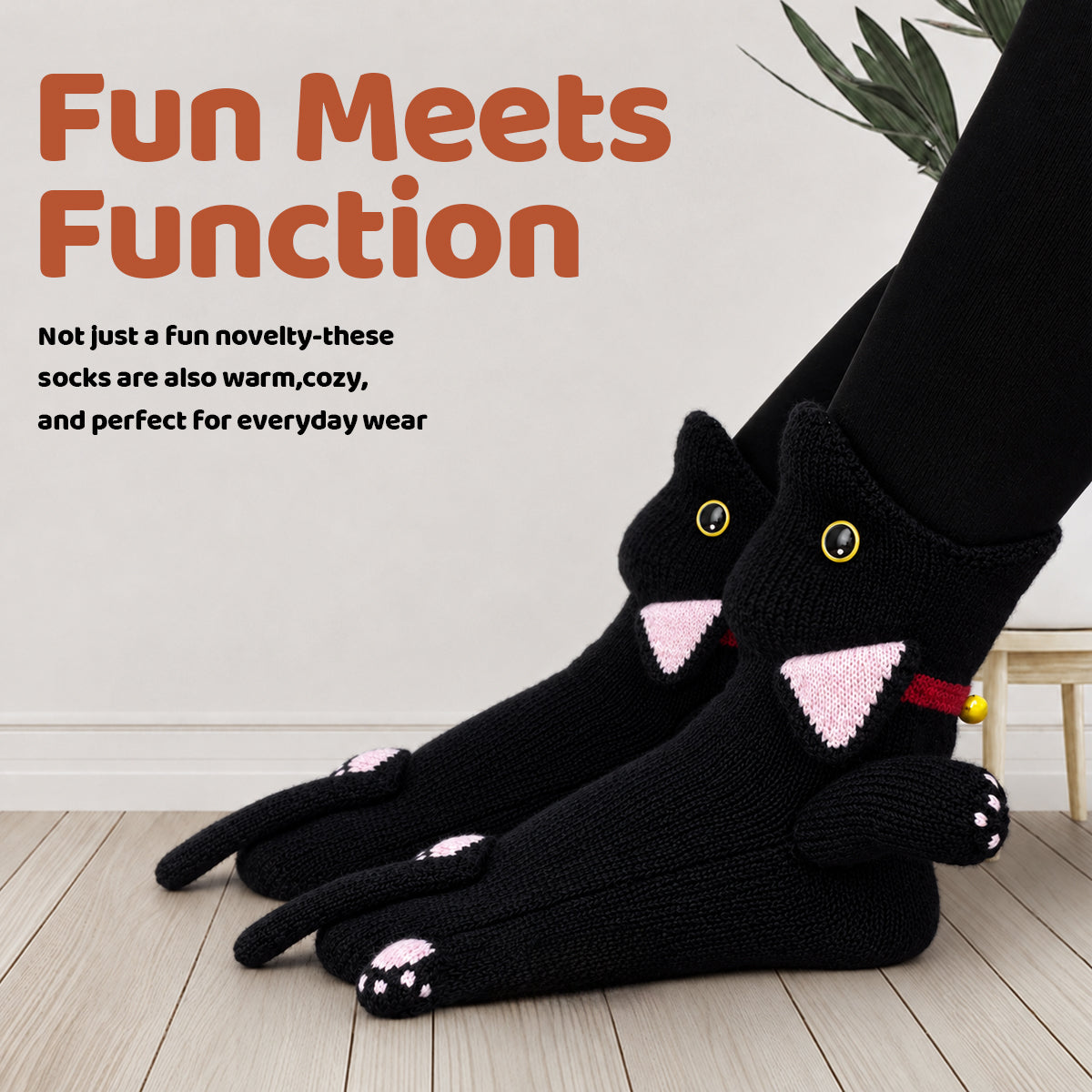 3D Black Cat Knit Socks – Funny Animal Novelty Socks