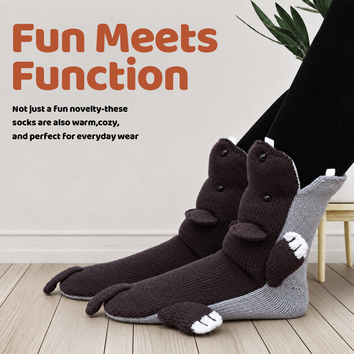 3D Hippo Knit Socks – Funny Animal Novelty Socks