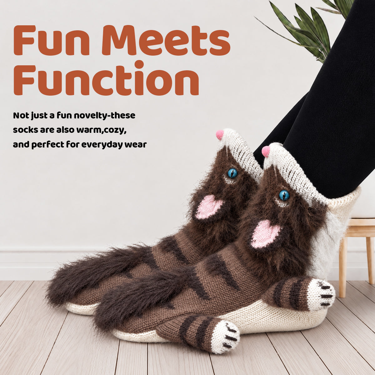 3D Maine Coon Cat Knit Socks – Funny Animal Novelty Socks