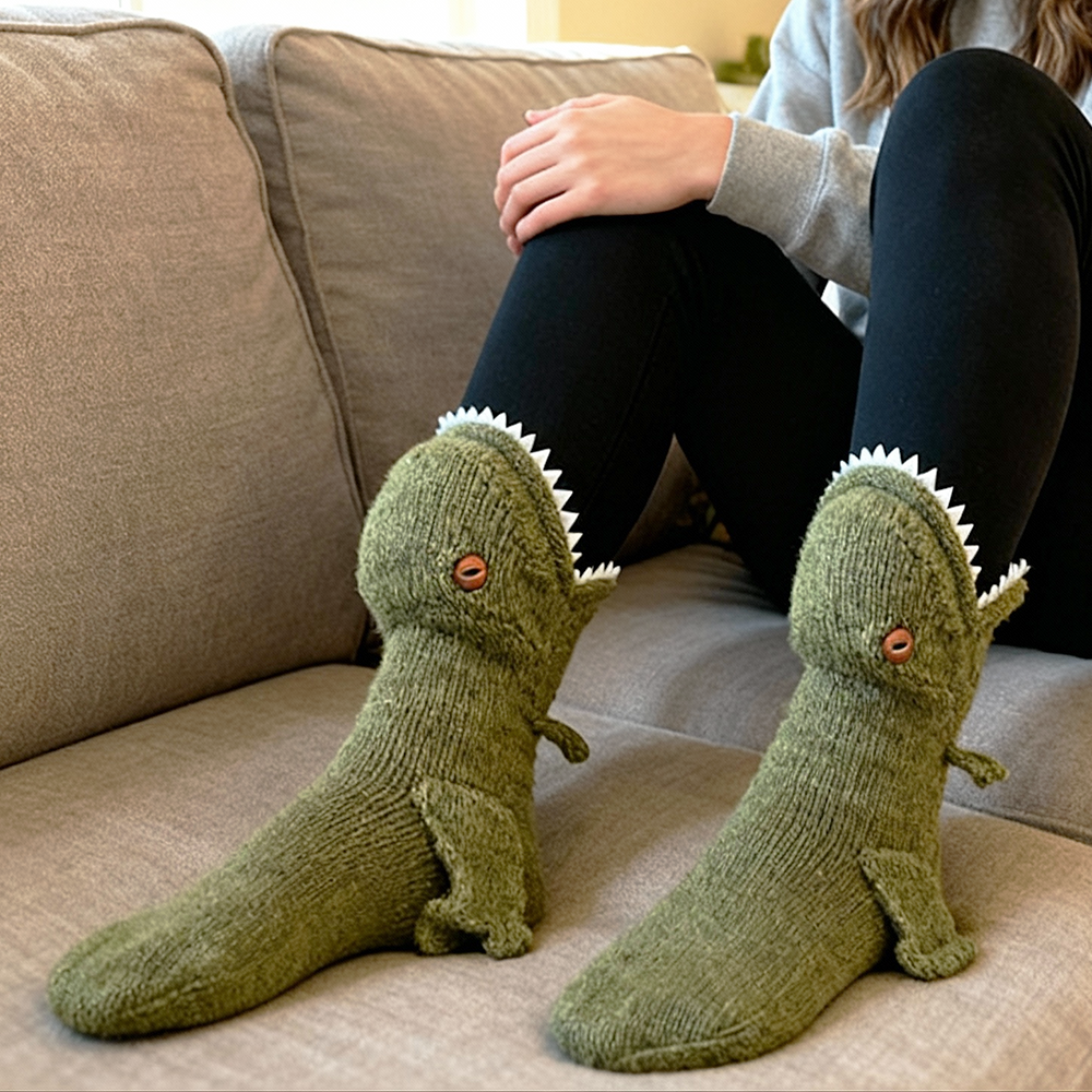 3D T-Rex Dinosaur Knit Socks – Fun Novelty Gift