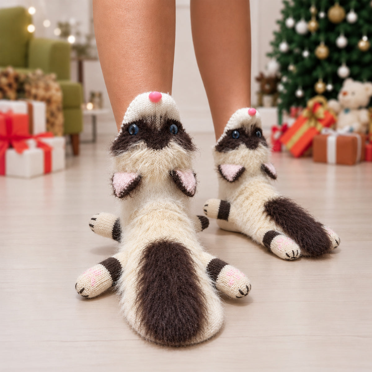 3D Ragdoll Cat Knit Socks – Funny Animal Novelty Socks