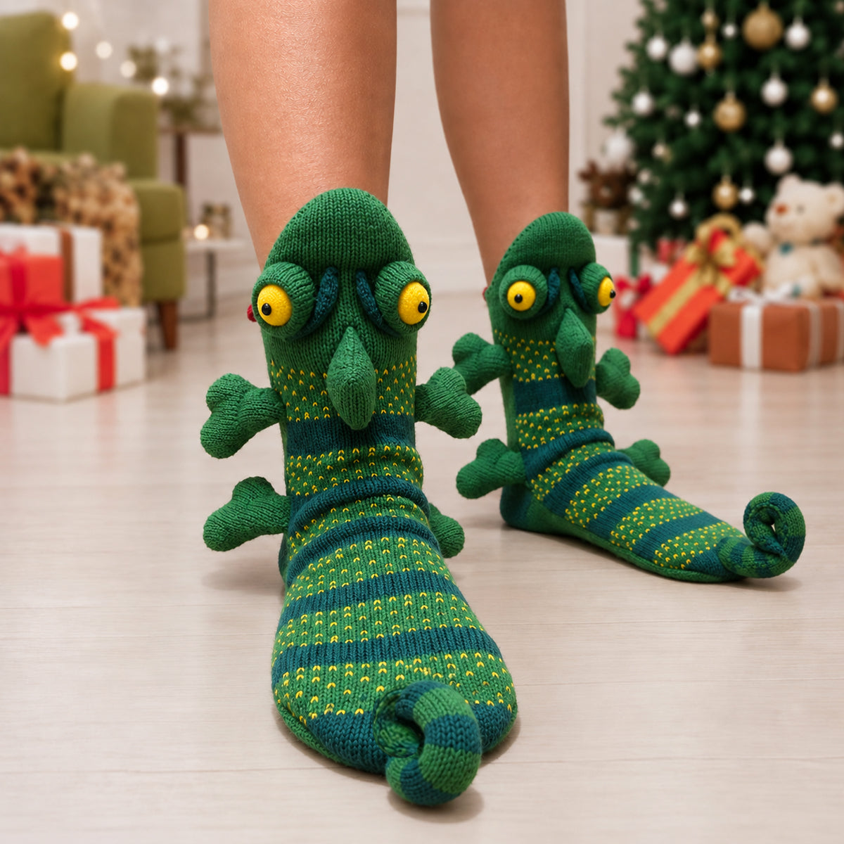 3D Chameleon Knit Socks – Funny Animal Novelty Socks