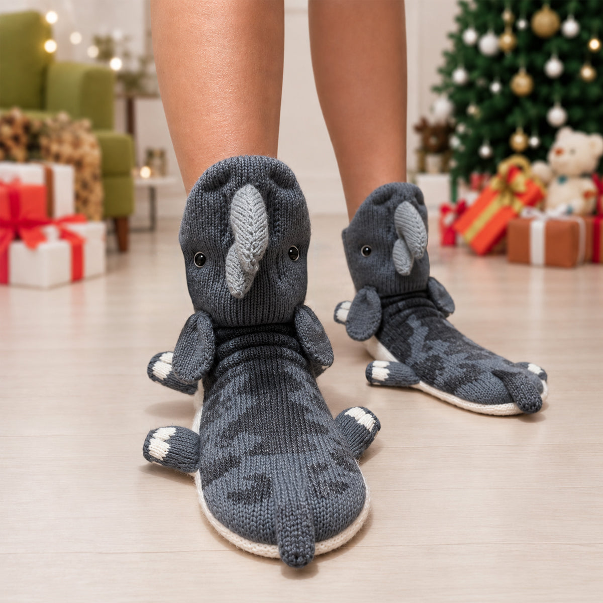 3D Rhinoceros Knit Socks – Funny Animal Novelty Socks