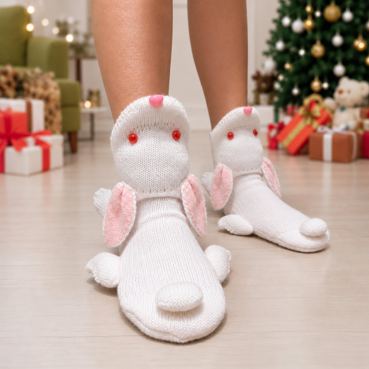 3D Bunny Knit Socks – Funny Animal Novelty Socks