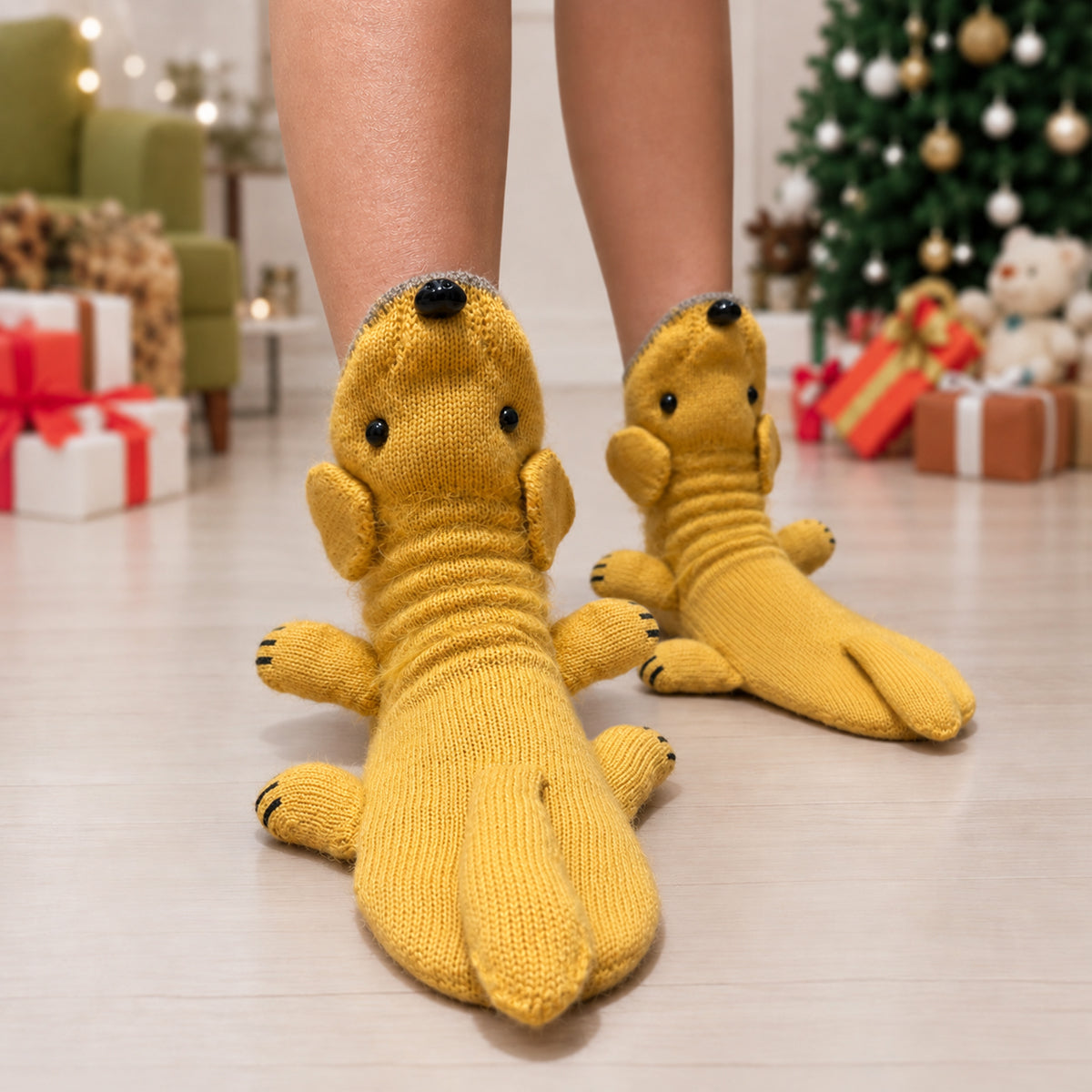 3D Golden Retriever Knit Socks – Funny Animal Novelty Socks