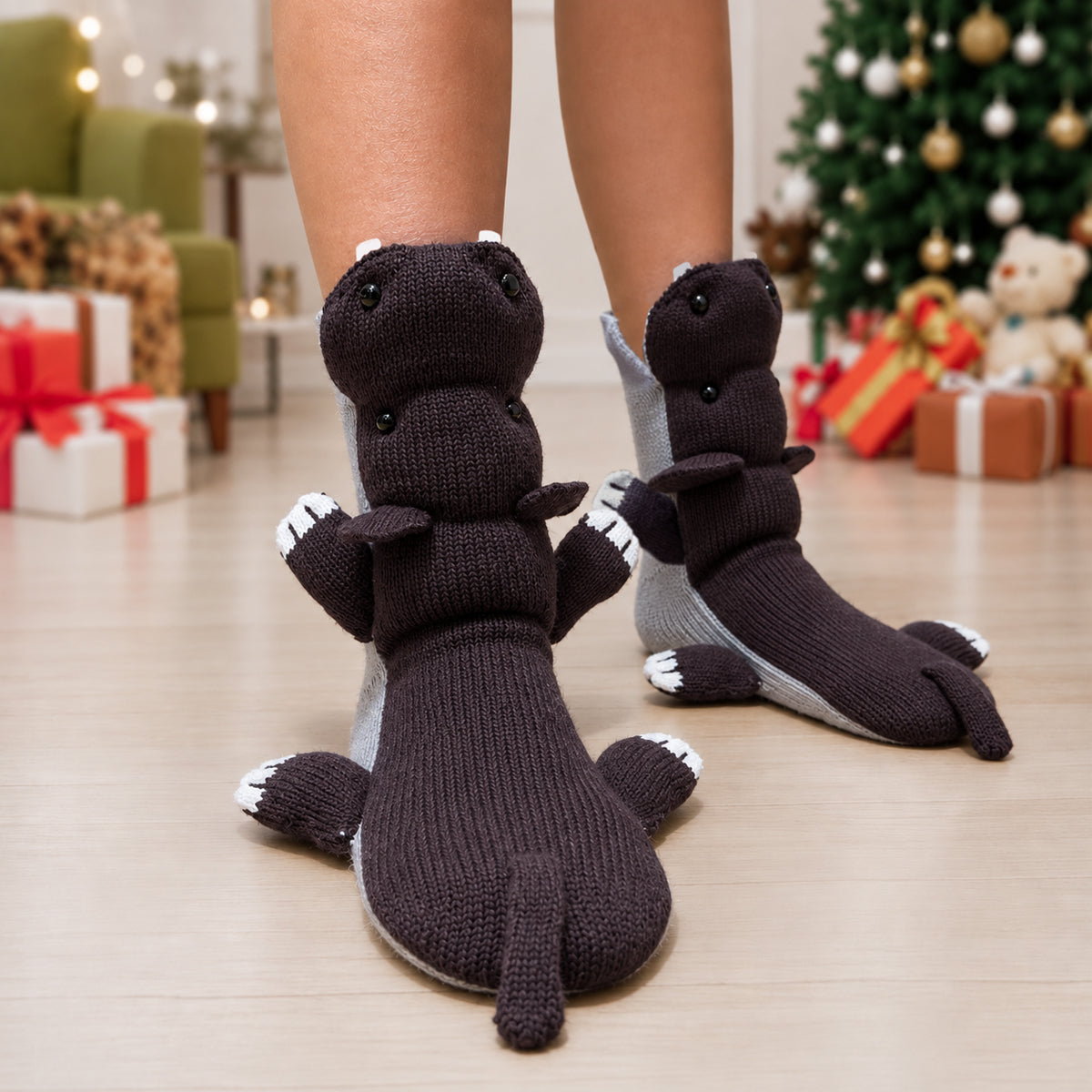 3D Hippo Knit Socks – Funny Animal Novelty Socks