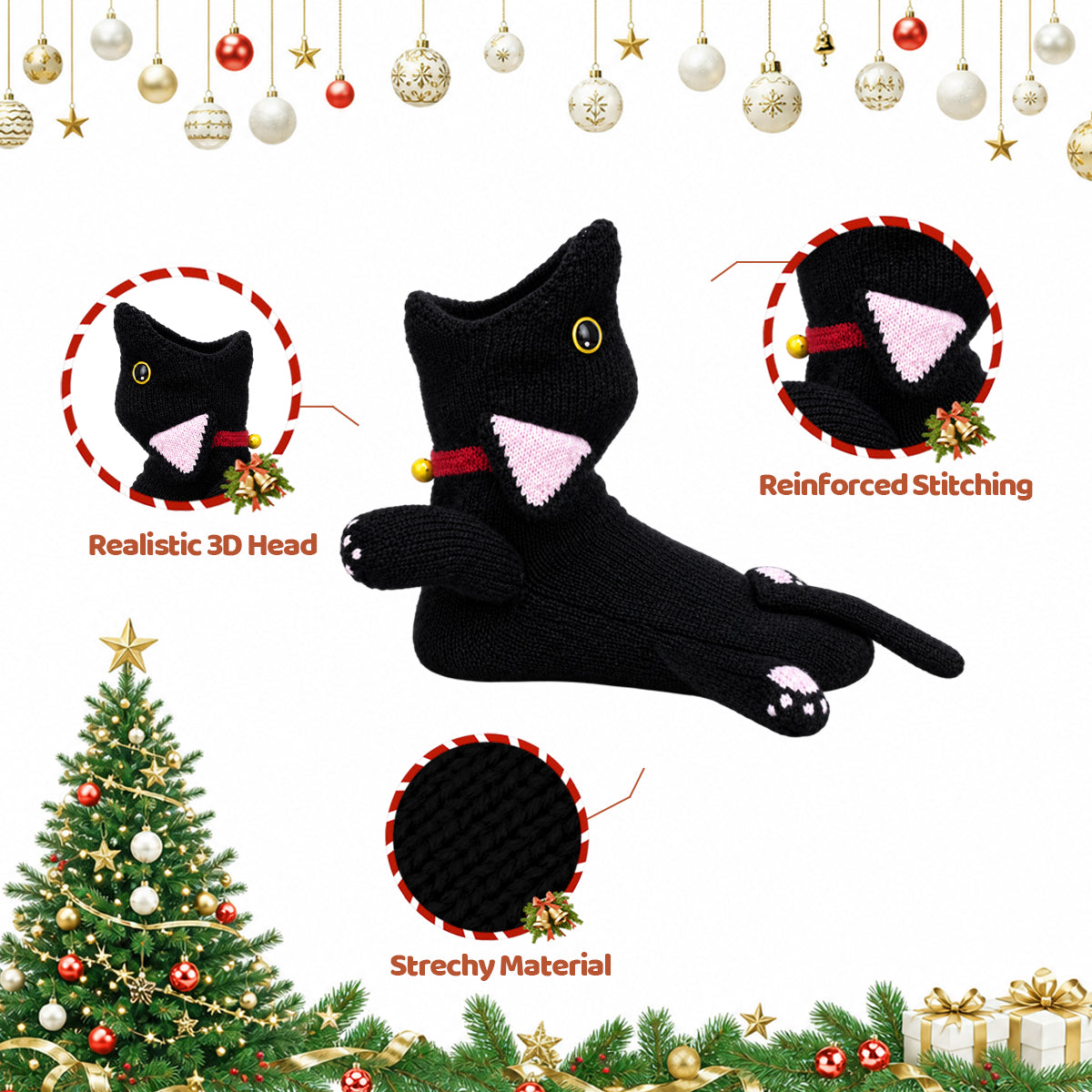 3D Black Cat Knit Socks – Funny Animal Novelty Socks