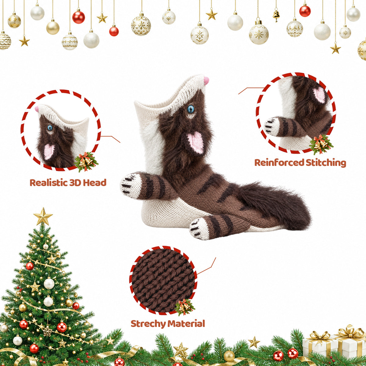 3D Maine Coon Cat Knit Socks – Funny Animal Novelty Socks