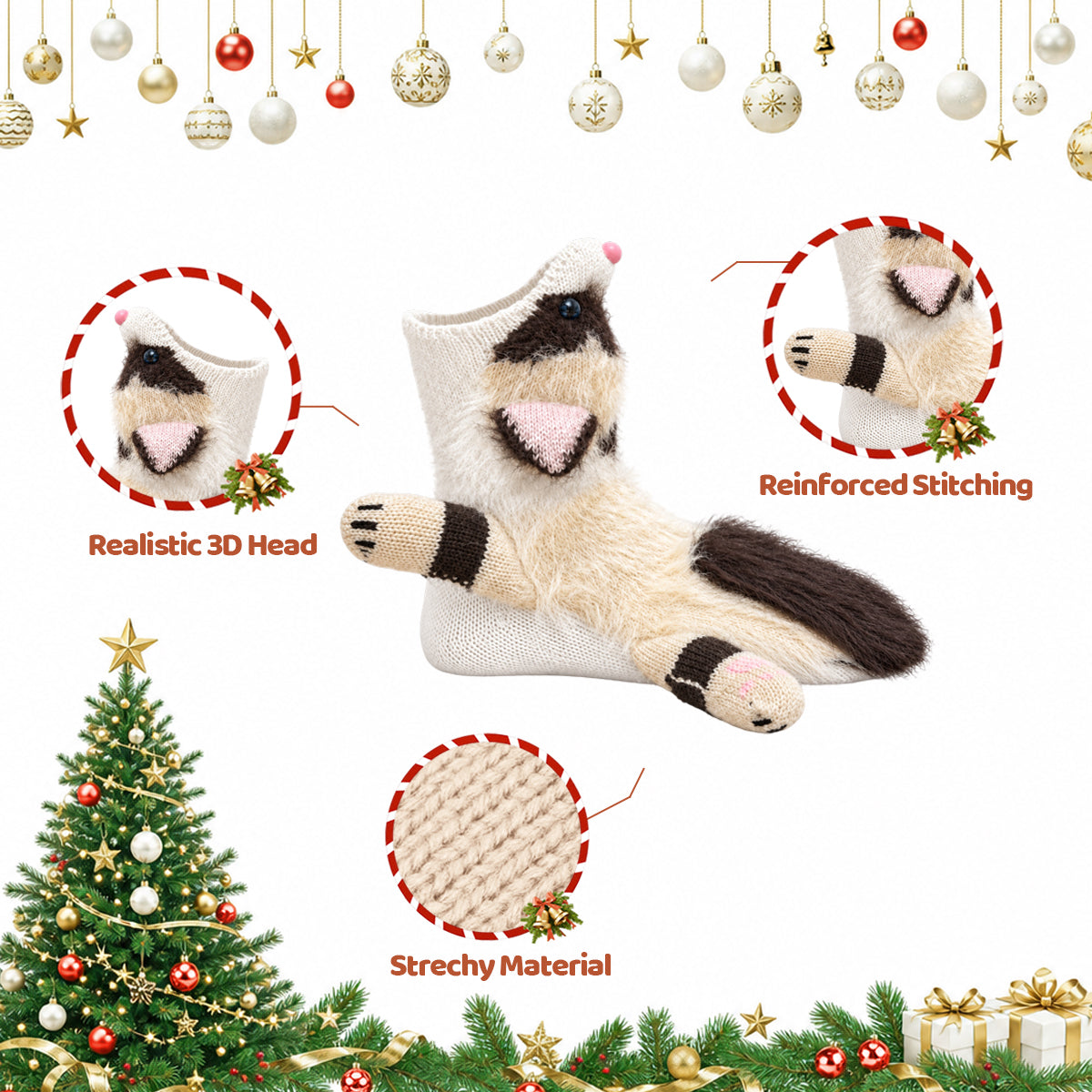 3D Ragdoll Cat Knit Socks – Funny Animal Novelty Socks