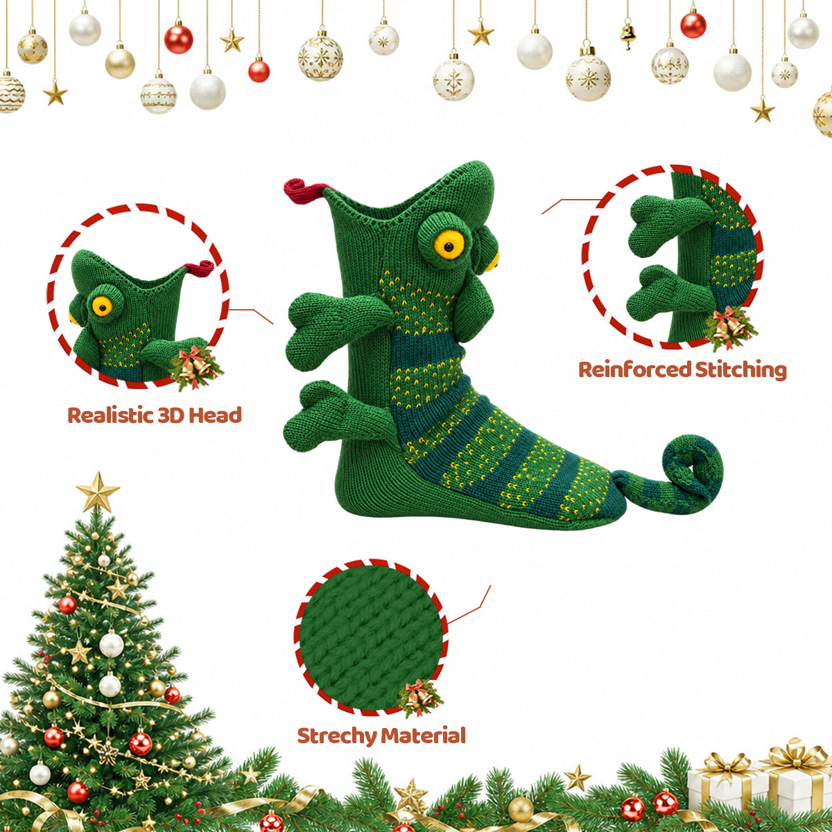 3D Chameleon Knit Socks – Funny Animal Novelty Socks