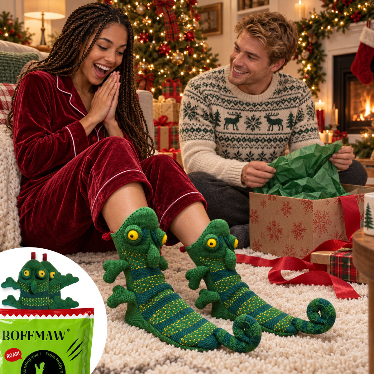 3D Chameleon Knit Socks – Funny Animal Novelty Socks