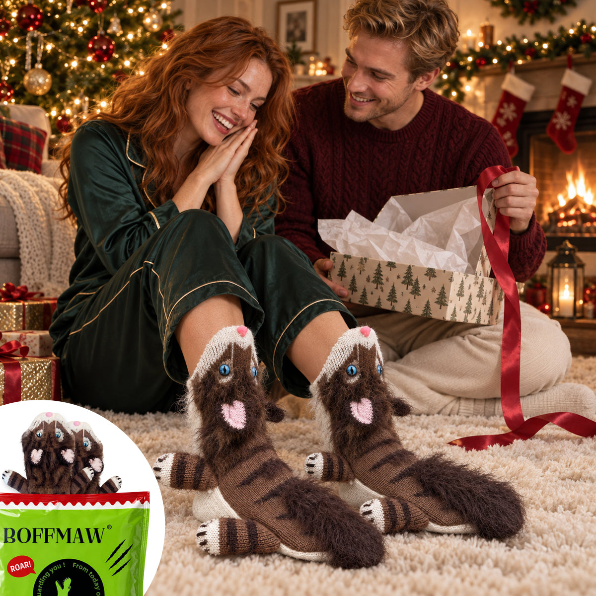 3D Maine Coon Cat Knit Socks – Funny Animal Novelty Socks