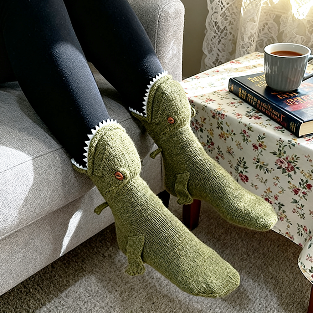 3D T-Rex Dinosaur Knit Socks – Fun Novelty Gift