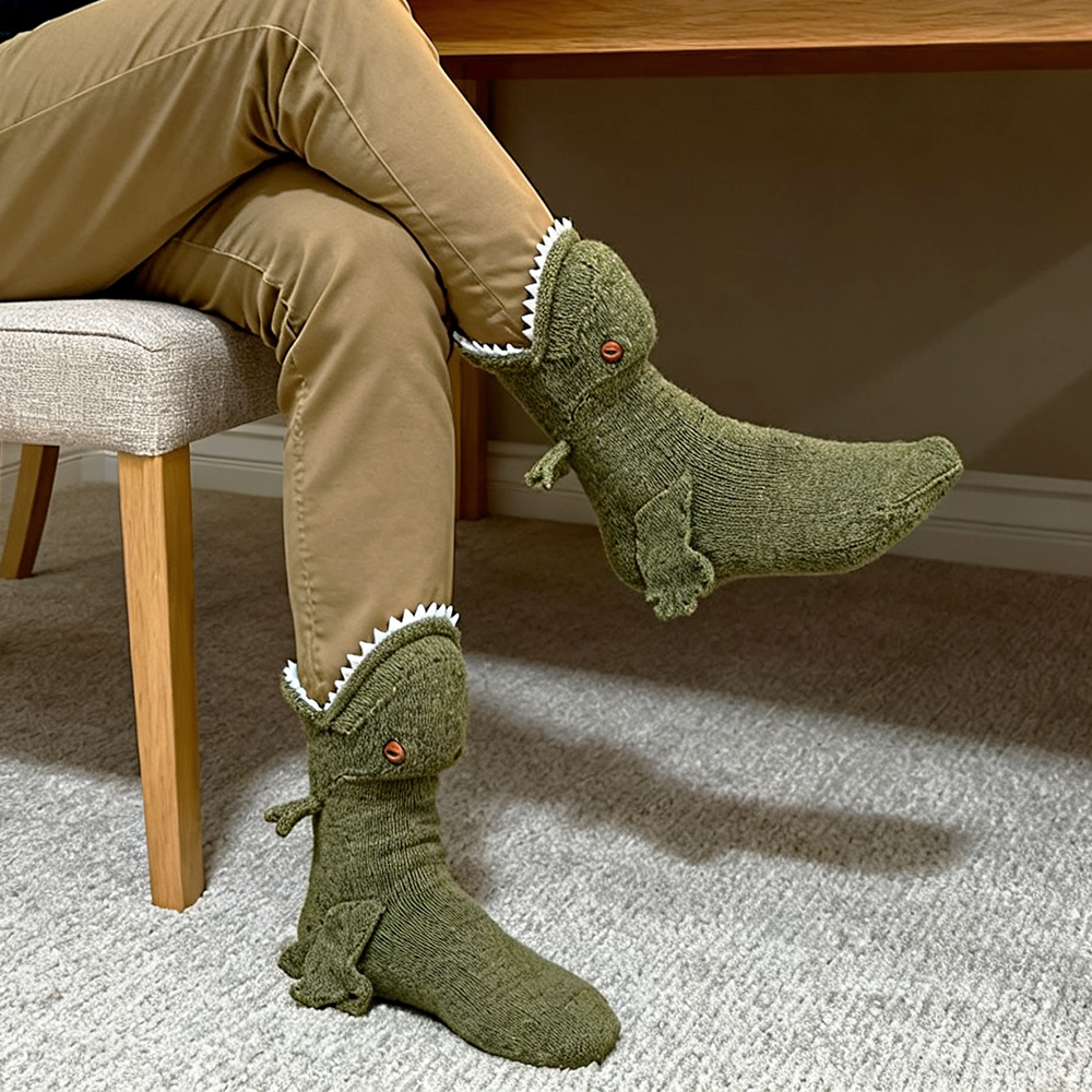 3D T-Rex Dinosaur Knit Socks – Fun Novelty Gift