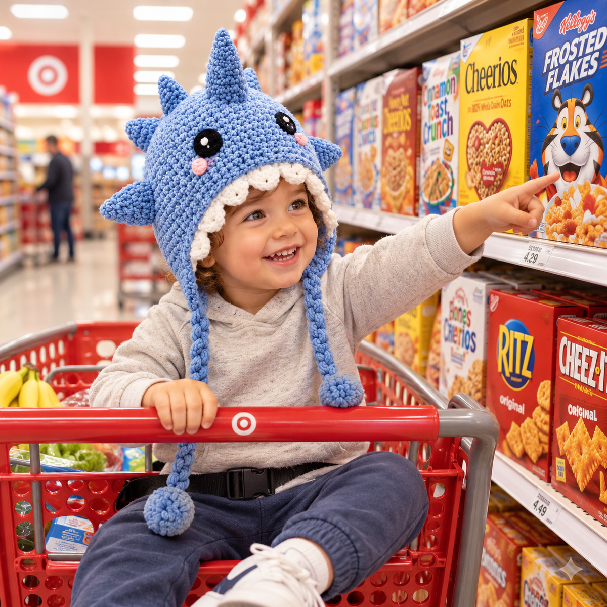 Cute Kids Shark Crochet Earflap Hat – Playful Blue Ocean Beanie with 3D Fins, Sharp Teeth & Braided Tassels