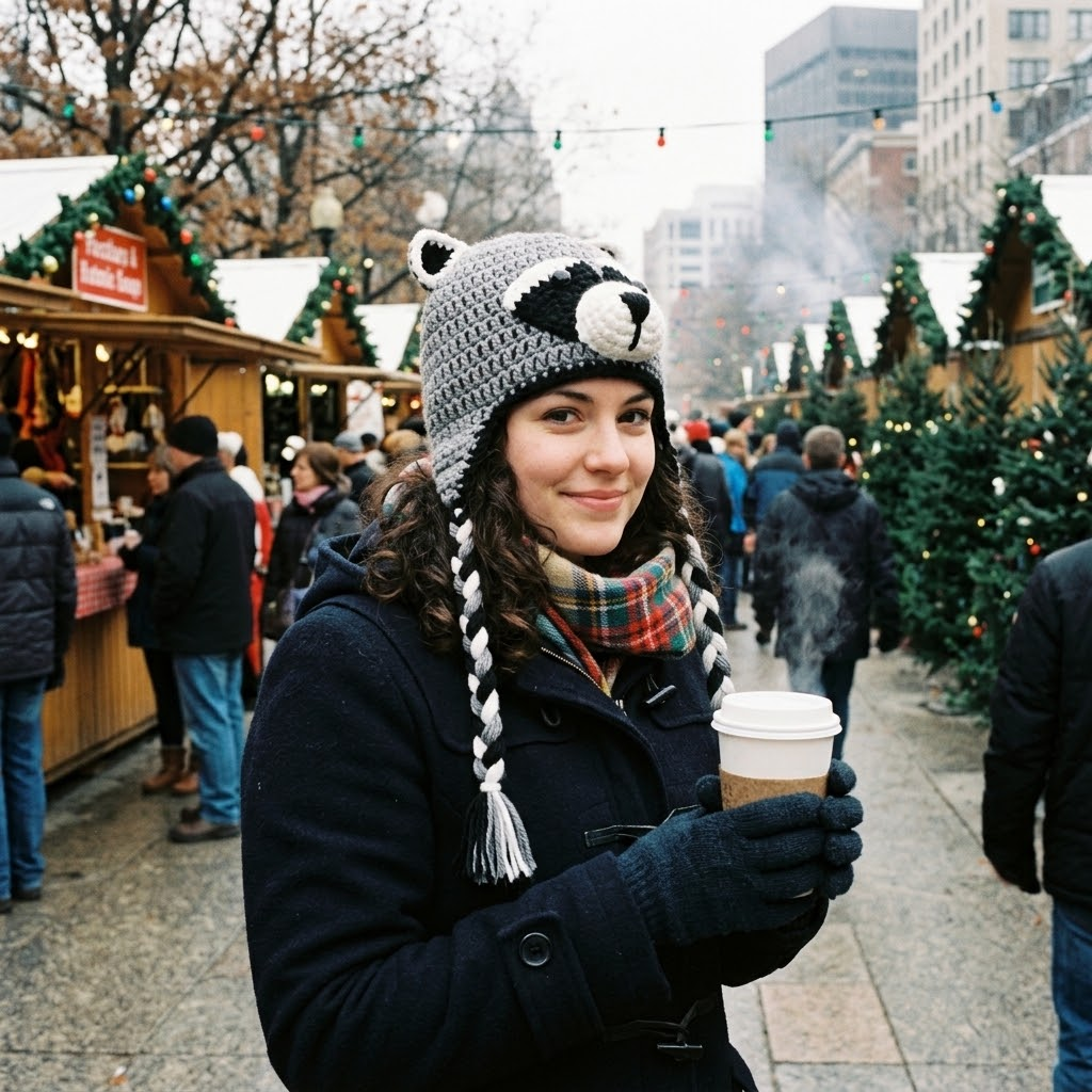 Little Bandit 3D Raccoon Knit Earflap Hat