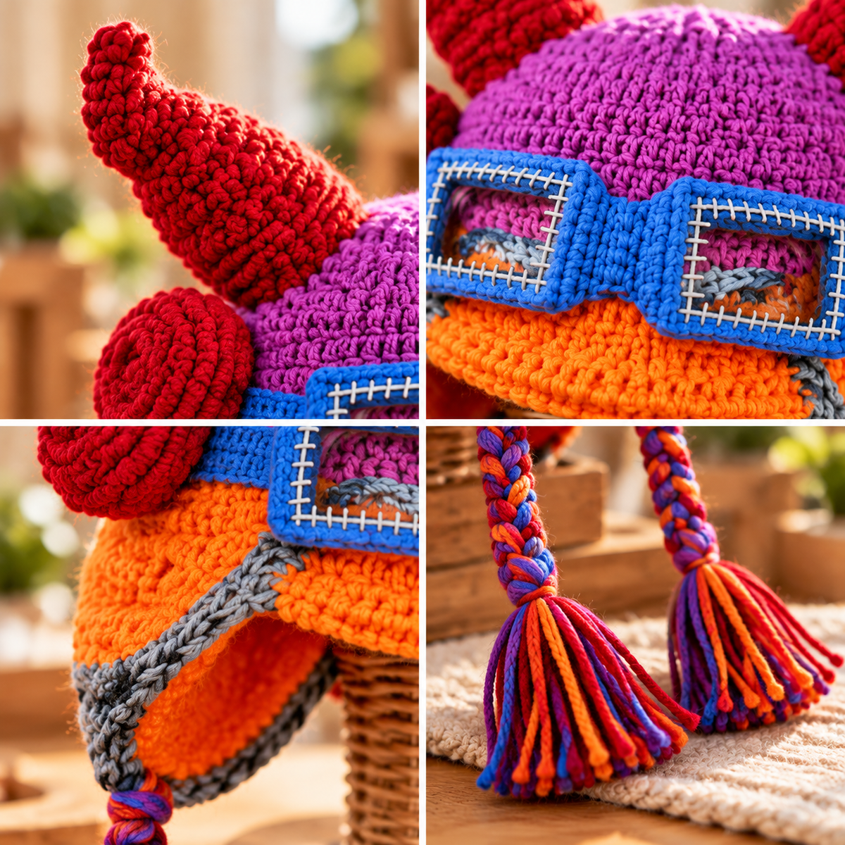 👾🧶 Handmade 3D Monster Crochet Hat – Colorful Horned Creature Earflap Hat with Blue Glasses for Kids &amp; Adults