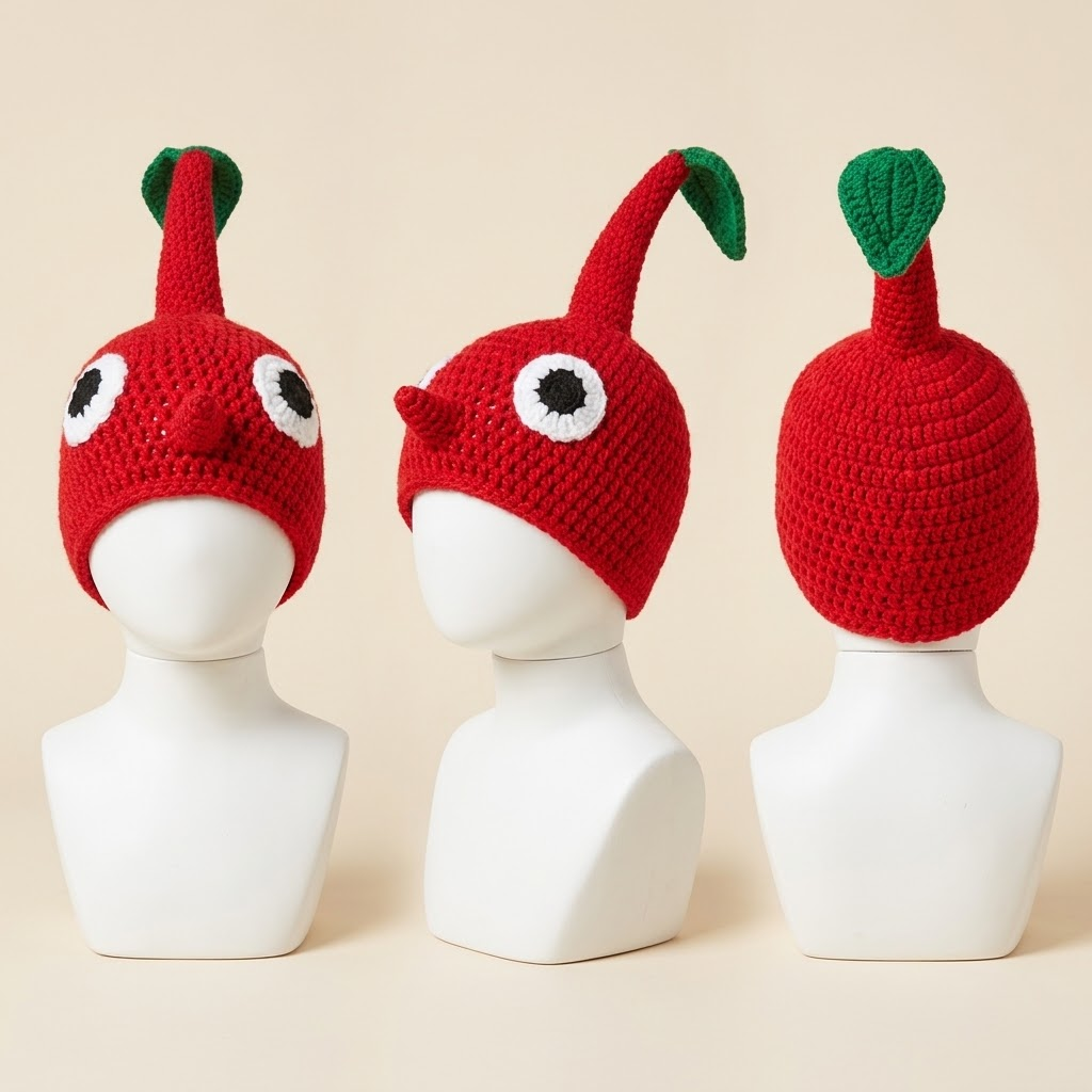 Red Sprout Creature 3D Handcrafted Crochet Beanie Hat