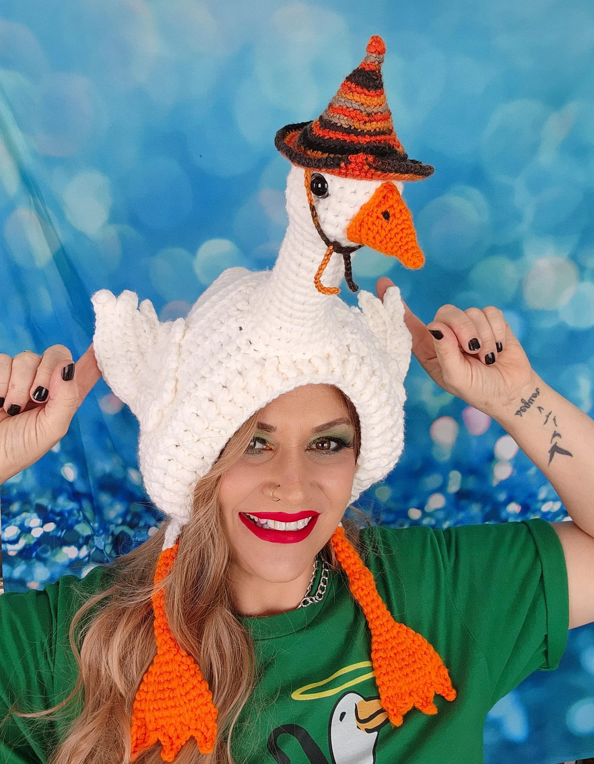 Handcrafted 3D Cute Goose Crochet Earflap Beanie with Neck & Webbed Foot Tassels