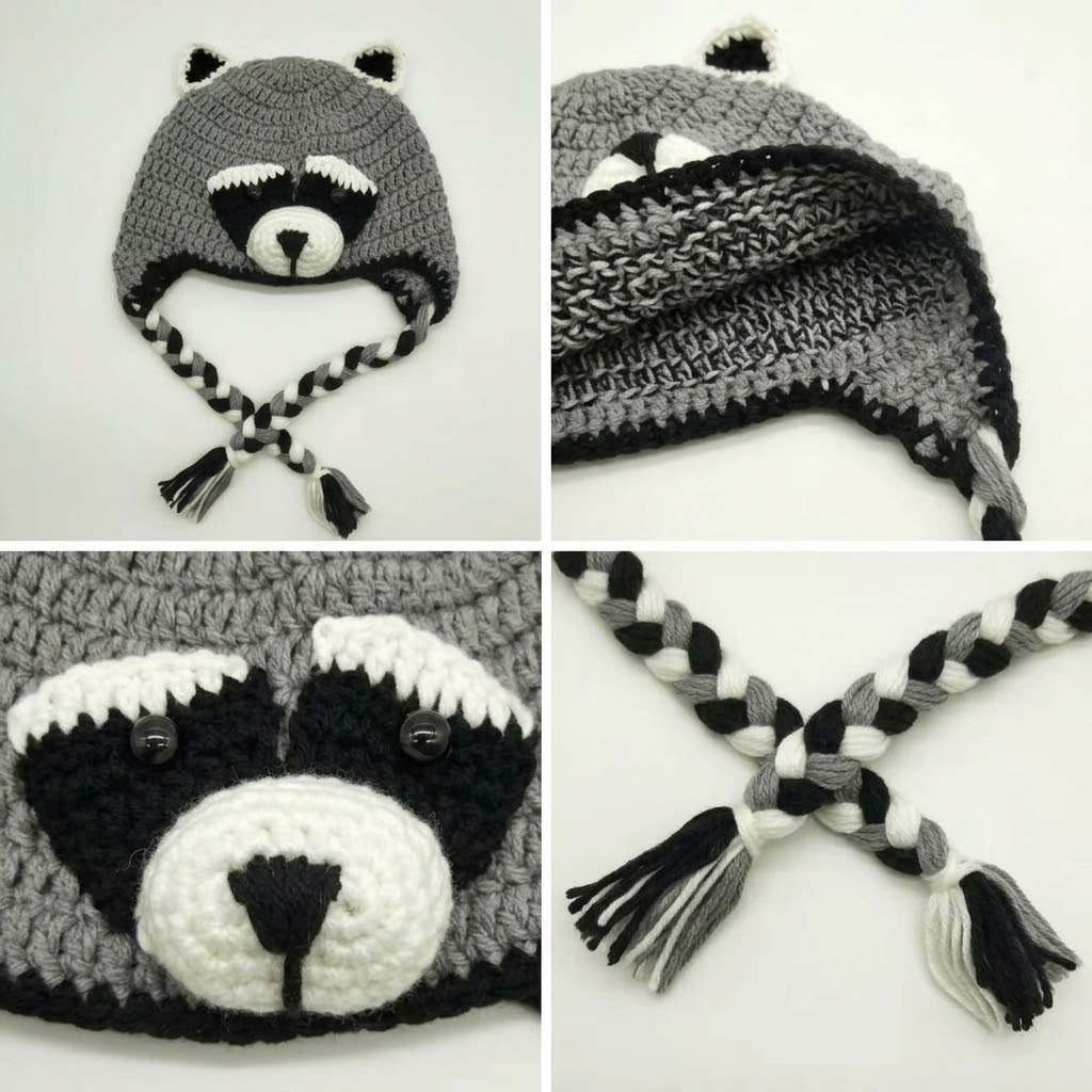 Little Bandit 3D Raccoon Knit Earflap Hat