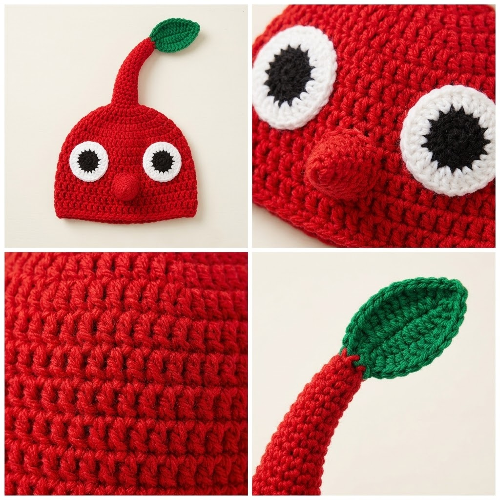 Red Sprout Creature 3D Handcrafted Crochet Beanie Hat