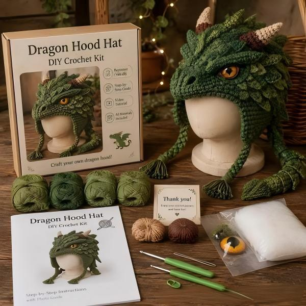 Dark Halloween Dragon Hood Hat DIY Crochet Kit — Craft Your Own Dark Magic