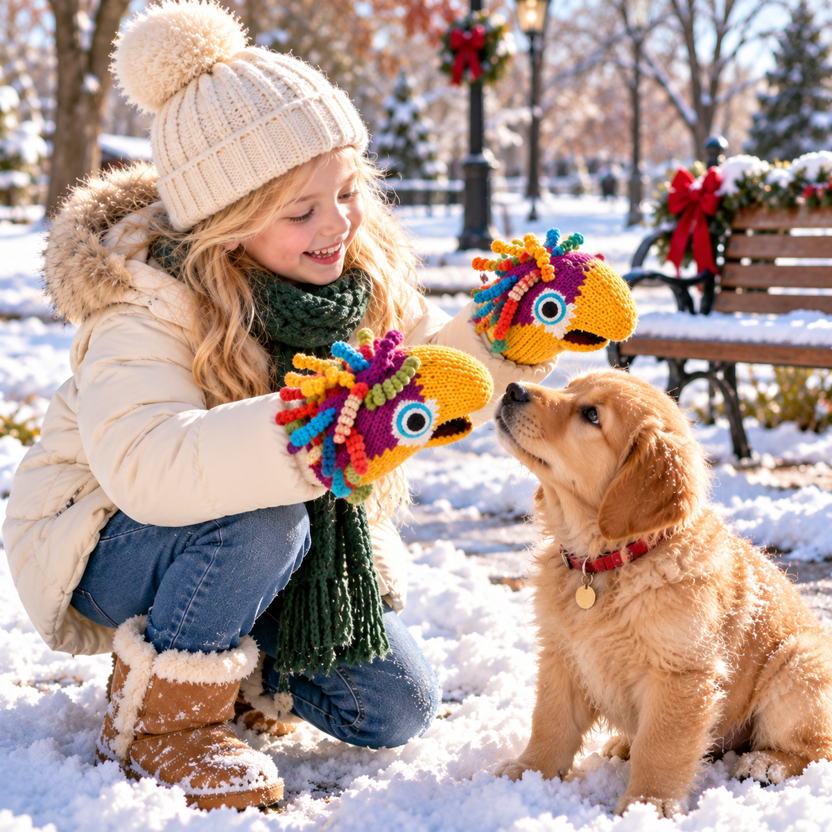 Kids' Rainbow Monster Mouth Hand-Crocheted Mittens – Funny 3D Puppet Gloves