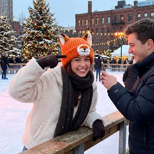 Foxy Charm 3D Knit Beanie with Cute Ears and Snout